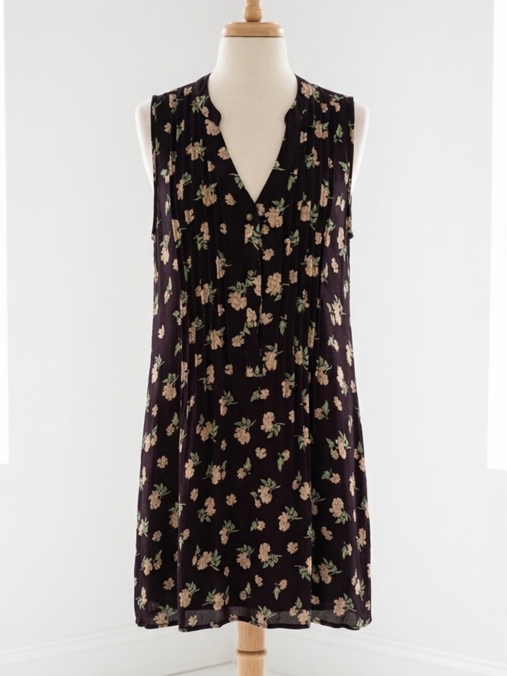 Anthropologie| entro| Black & Yellow Sleeveless Floral Breezy Mini Dress Sz S